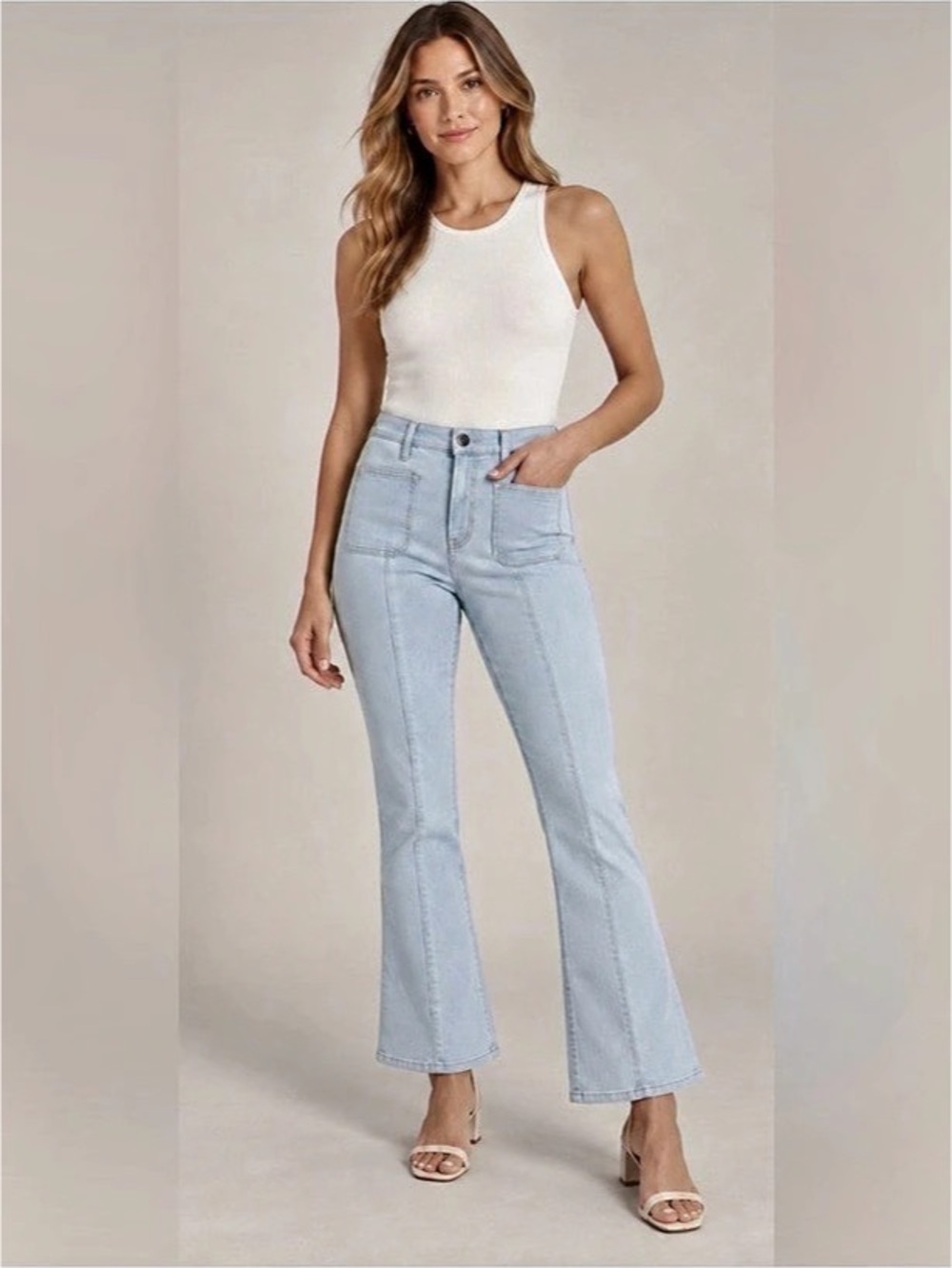 Veronica Beard Carson High-Rise Ankle Flare Jeans Blue Waist 27